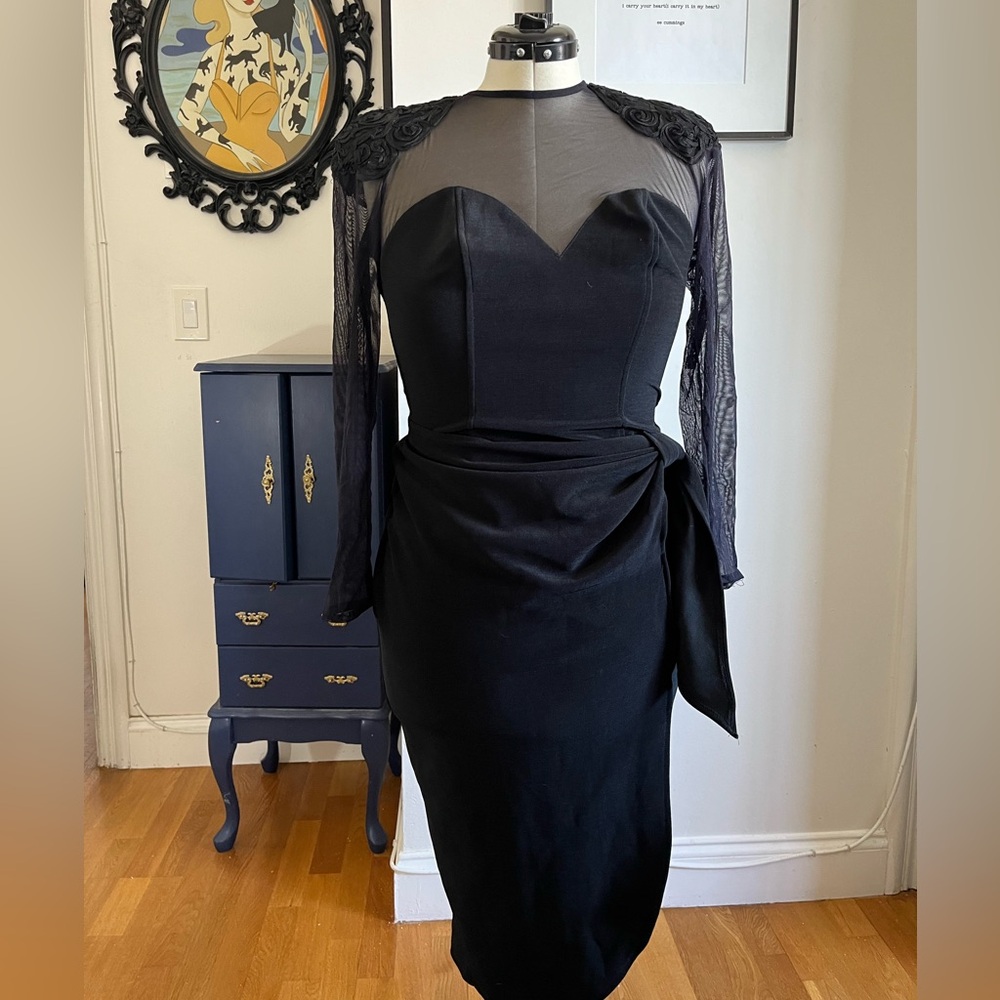 Mesh black vintage 80s dress